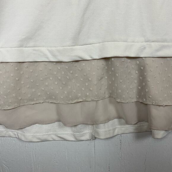 LOGO Lounge Open Cardigan Cream Swiss Dot Chiffon Trim Pockets Size 1X - Picture 6 of 8